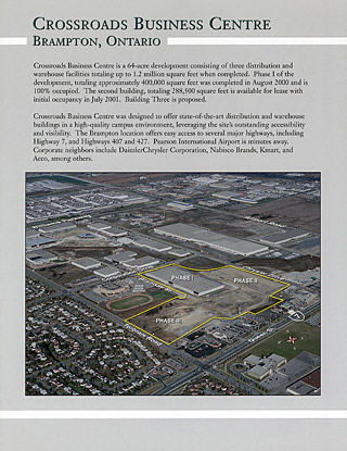 brochure for Crossroads Business Centre in Ontario, Canada