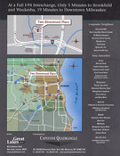 back cover of brochure for One Riverwood Place, a class A office building in Pewaukee, WI