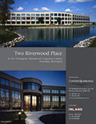 front cover of brochure for One Riverwood Place, a class A office building in Pewaukee, WI