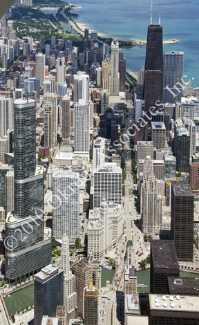 photo of N. Michigan Avenue, framed by Trump Tower and the John Hancock Center