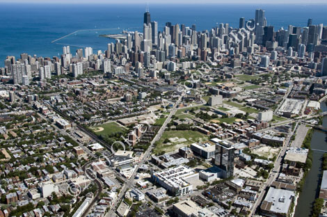photo of downtown Chicago, view to southeast from North Ave. and Clybourn