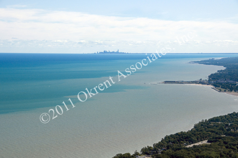 aerial photograph of the Chicago Skyline from Kenosha
